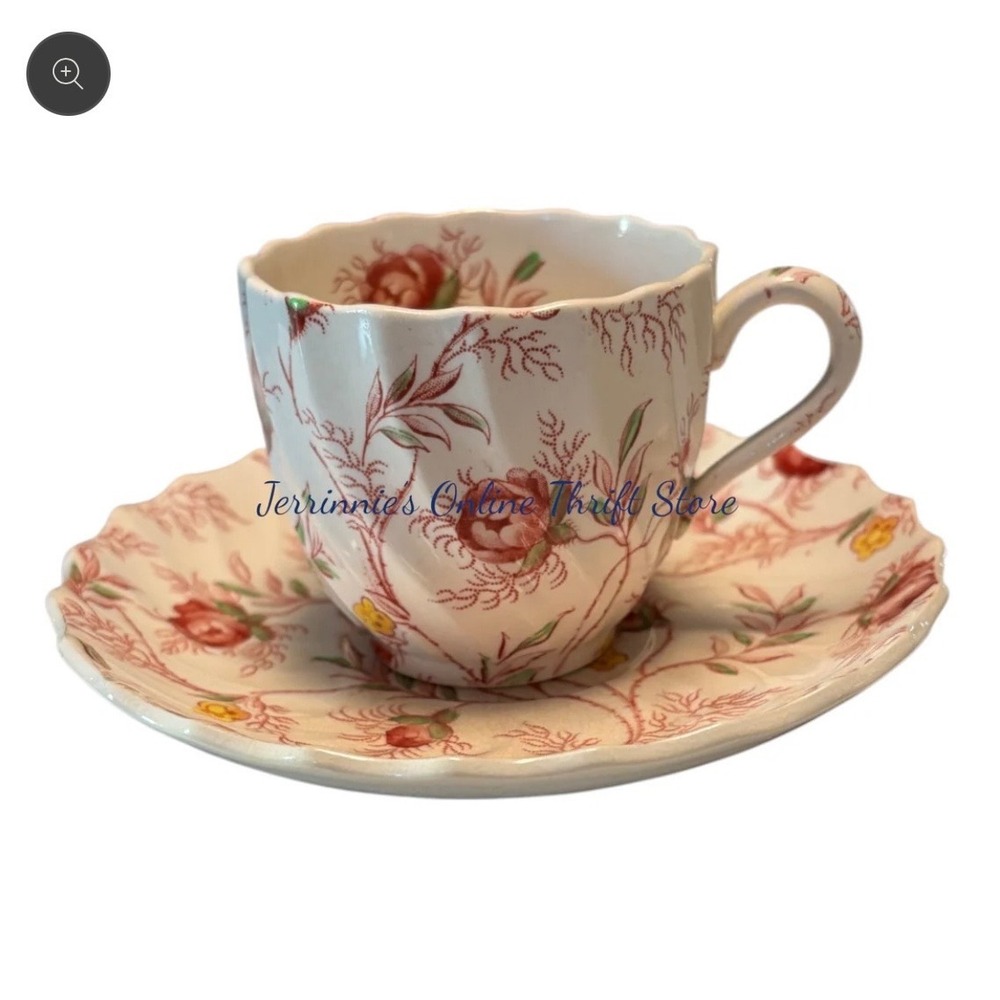 Copeland Spode Rosebud Chintz Teacup and Saucer Set Vintage England Pink Floral